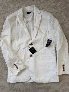 Club Room White Linen Sport Blazer with Tortoiseshell Buttons